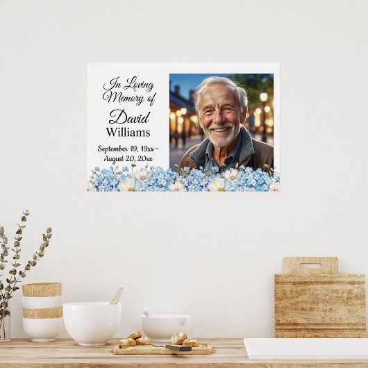 青いワスレナグサの花 人生の祝祭 ポスター (キッチン)