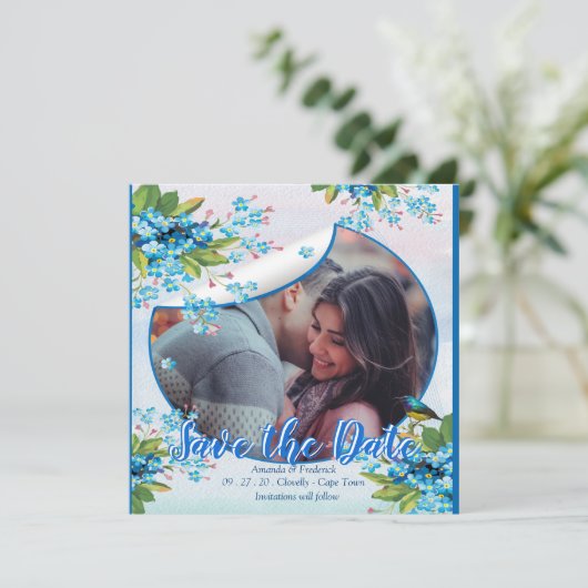 青いワスレナグサの花 Save the dates セーブザデート (スタンド正面)