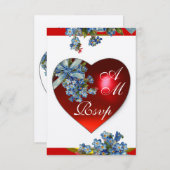 青いワスレナグサの赤いハートのモノグラム招待状 招待状 (正面/裏面)