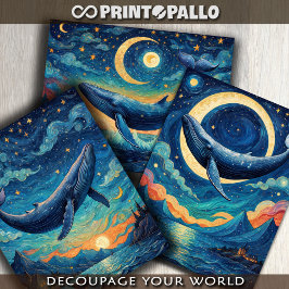 青いヴァン・ゴッホ世界の青いクジラ ラッピングペーパーシート