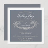 青いヴィンテージが華やかな成人誕生パーティー 招待状 (正面/裏面)
