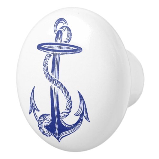 青いヴィンテージのいかりのノブ セラミックノブ (右)