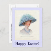 青いヴィンテージのイースターボンネットの郵便はがき シーズンポストカード (正面/裏面)