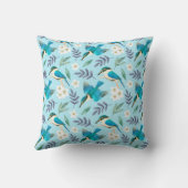 青いヴィンテージのキングフィッシャー鳥の花柄の名前 クッション (裏面)