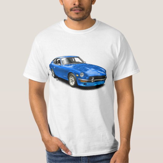 青いヴィンテージのクラシックなZ車のTシャツ Tシャツ (正面)