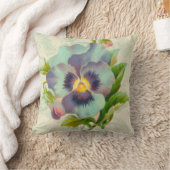 青いヴィンテージのパンジーの水彩画 クッション (ブランケット)