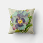 青いヴィンテージのパンジーの水彩画 クッション (裏面)