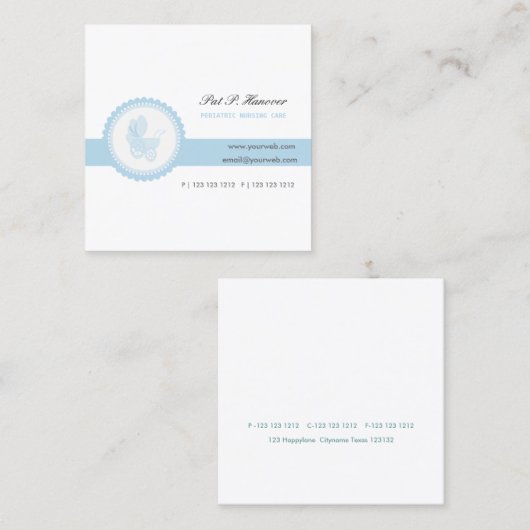 青いヴィンテージのビクトリアンなベビーカーキャリッジ スクエア名刺 (正面/裏面)