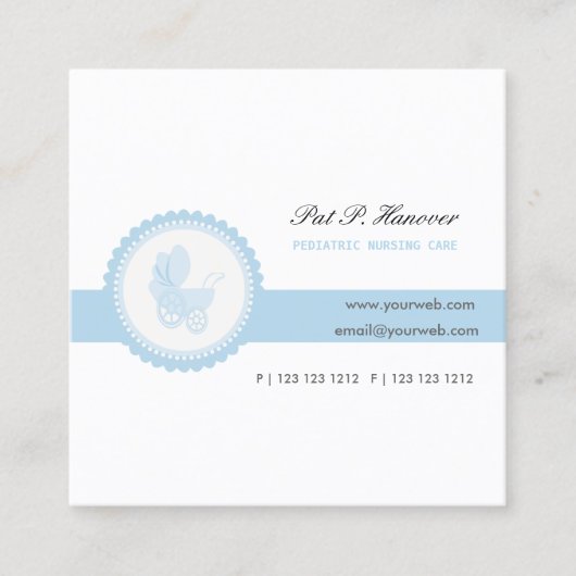 青いヴィンテージのビクトリアンなベビーカーキャリッジ スクエア名刺 (正面)