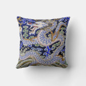 青いヴィンテージの中国のな入れ墨の刺繍のドラゴン クッション (裏面)