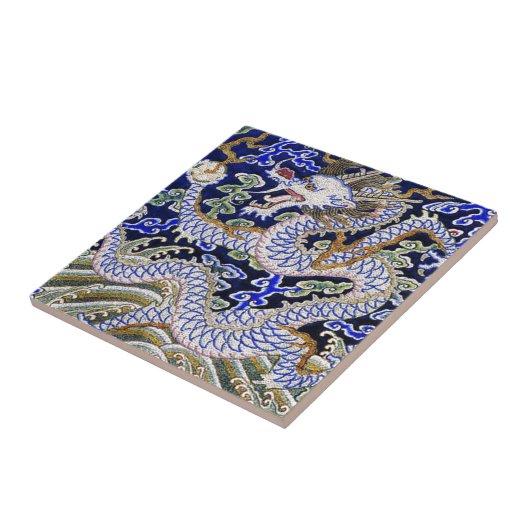 青いヴィンテージの中国のな入れ墨の刺繍のドラゴン タイル (側面)