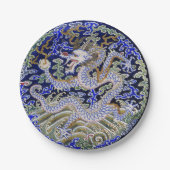 青いヴィンテージの中国のな入れ墨の刺繍のドラゴン ペーパープレート (正面)