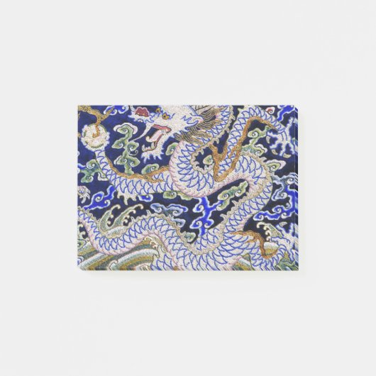 青いヴィンテージの中国のな入れ墨の刺繍のドラゴン ポストイット (正面)