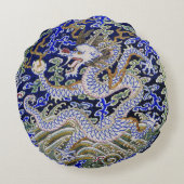 青いヴィンテージの中国のな入れ墨の刺繍のドラゴン ラウンドクッション (裏面)