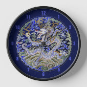 青いヴィンテージの中国のな入れ墨の刺繍のドラゴン 壁時計 (正面)