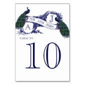 青いヴィンテージの孔雀の結婚式のテーブル数カード テーブルナンバー (裏面)