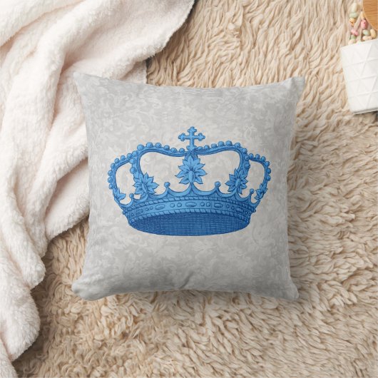 青いヴィンテージの王冠の銀製灰色Backgrond クッション (ブランケット)