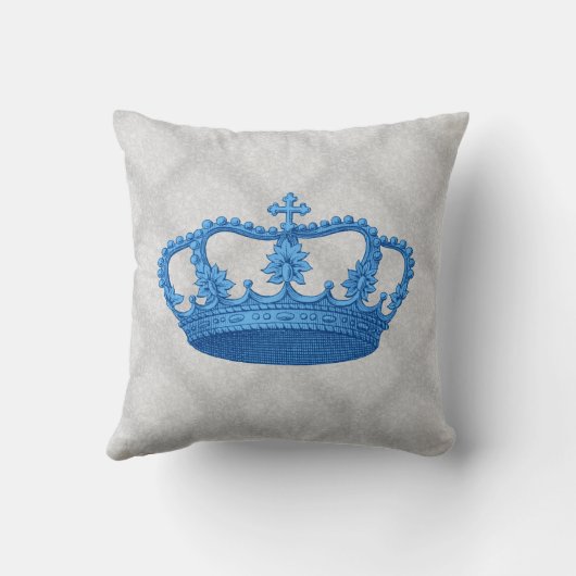 青いヴィンテージの王冠の銀製灰色Backgrond クッション (裏面)