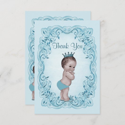青いヴィンテージの王子ベビーシャワーは感謝していしています サンキューカード (正面/裏面)