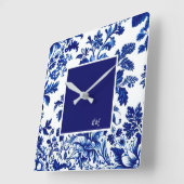 青いヴィンテージの美しい庭の花 スクエア壁時計 (傾斜)