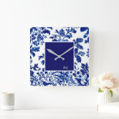 青いヴィンテージの美しい庭の花 スクエア壁時計 (ホーム)