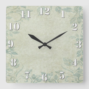青いヴィンテージの花のつる植物の結婚式 スクエア壁時計