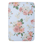 青いヴィンテージの花柄にピンクとクリーム色 バスマット (正面縦)