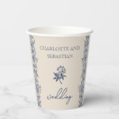 青いヴィンテージの花柄のウェディング 紙コップ (裏面)