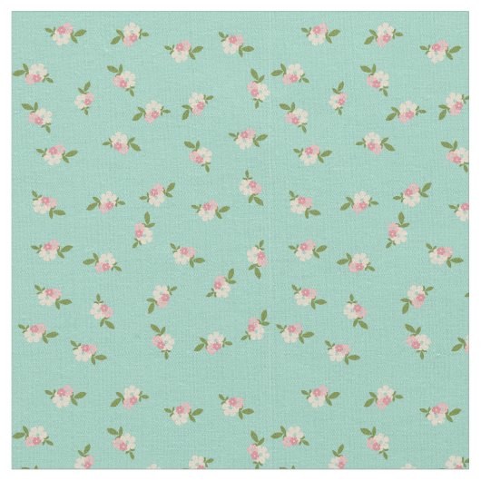 青いヴィンテージの花模様 ファブリック (クローズアップ)