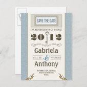 青いヴィンテージは日付はがきをユニーク保存 案内ポストカード (正面/裏面)