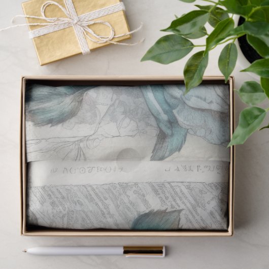 青いヴィンテージインスパイアフローラ分離 薄葉紙 (ギフト)