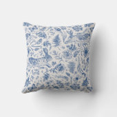 青いヴィンテージウサギと春の花パターン クッション (裏面)