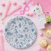 青いヴィンテージウサギと春の花パターン ペーパープレート (パーティー)