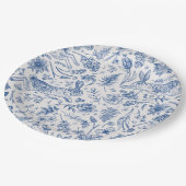 青いヴィンテージウサギと春の花パターン ペーパープレート (アングル)