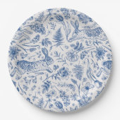 青いヴィンテージウサギと春の花パターン ペーパープレート (正面)