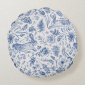 青いヴィンテージウサギと春の花パターン ラウンドクッション (裏面)