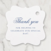 青いヴィンテージエレガントスクリプトモノグラム結婚クレスト フェイバータグ (裏面)