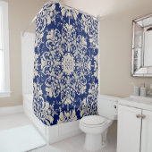 青いヴィンテージエレガント：シームレスパターン。 シャワーカーテン (インサイチュ)