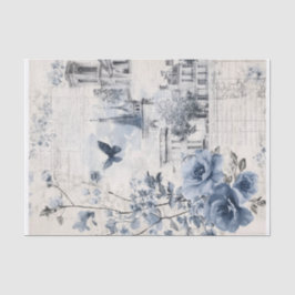 青いヴィンテージコラージュとバラとアーキテクチャ 薄葉紙