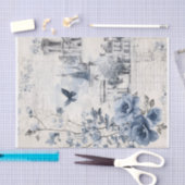 青いヴィンテージコラージュとバラとアーキテクチャ 薄葉紙 (クラフト)