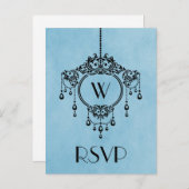 青いヴィンテージシャンデリア応答はがき インビテーションポストカード (正面/裏面)