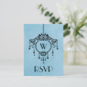 青いヴィンテージシャンデリア応答はがき インビテーションポストカード (スタンド正面)