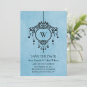 青いヴィンテージシャンデリア日付の保存招待状 招待状 (スタンド正面)