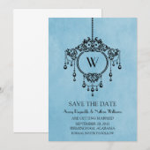 青いヴィンテージシャンデリア日付の保存招待状 招待状 (正面/裏面)