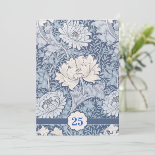 青いヴィンテージスタイルの25周年結婚記念日の招待状 招待状 (スタンド正面)