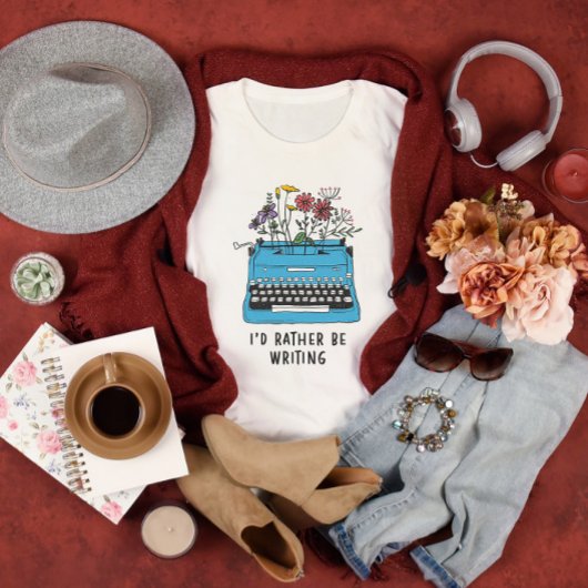 青いヴィンテージタイプライター私はむしろ書の Tシャツ