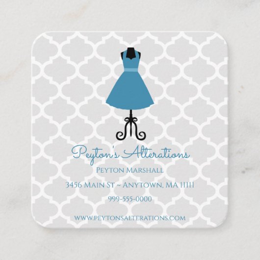 青いヴィンテージドレスのシーフォースと変更 スクエア名刺 (正面)