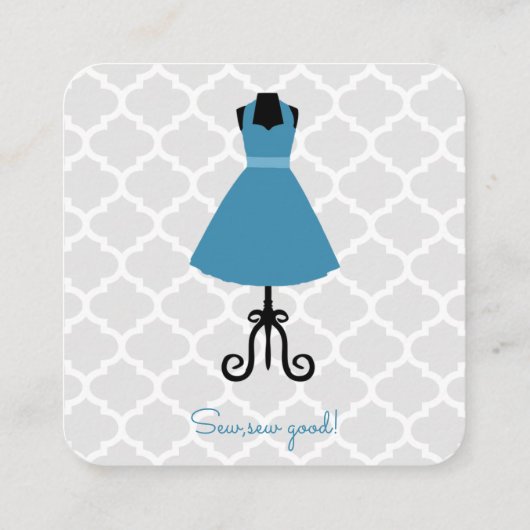 青いヴィンテージドレスのシーフォースと変更 スクエア名刺 (裏面)