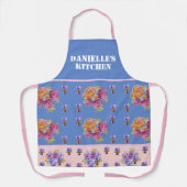 青いヴィンテージバラバラ水色カスタマイズ可能 エプロン (正面)