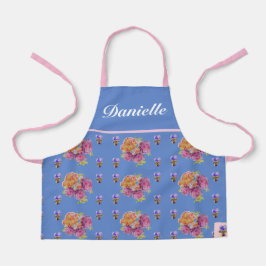 青いヴィンテージバラバラ水色カスタマイズ可能 エプロン